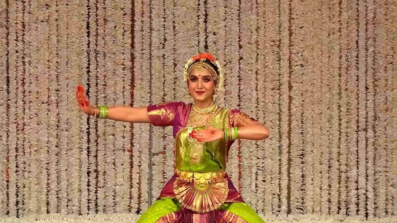 Bharatanatyam dancer showcasing intricate footwork 