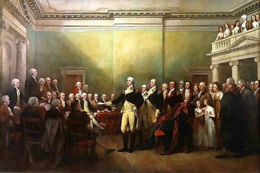 George Washington leading troops during the American Revolution 